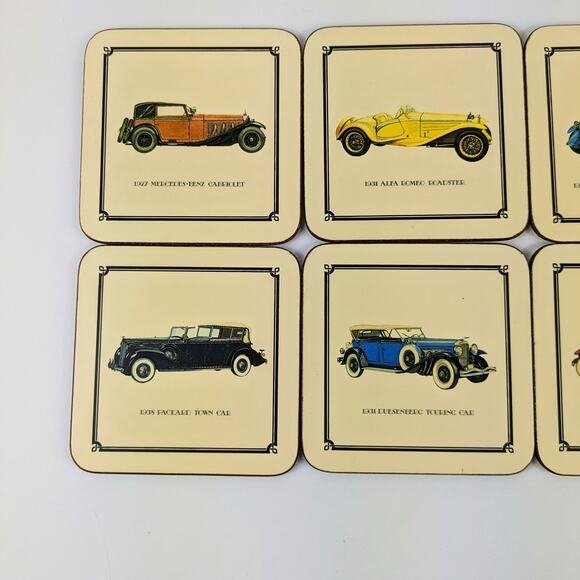 Pimpernel Vintage Drink Coasters Acrylic Classic Cars Made in England Six Cork - Picture 2 of 14